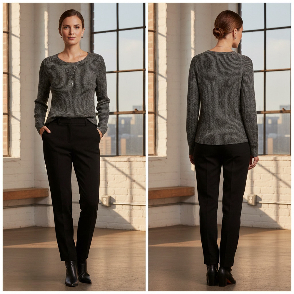 Women's Eileen Fisher Knit Ballet Neck Foil Sweater Size PS Gray Crewneck